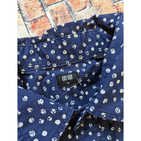 Uniqlo Shirt Men's Navy Polka Dot Cotton Button Up Size M - Picture 5 of 6